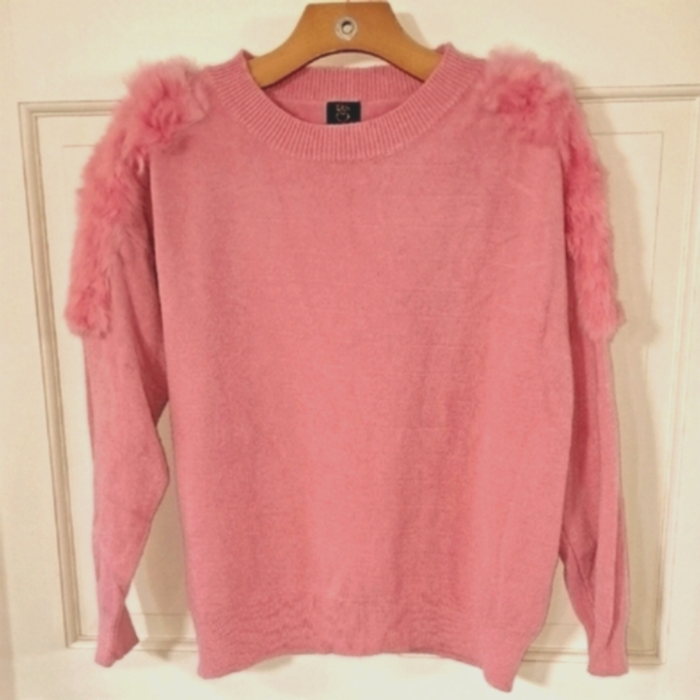 Faux Fur Fuzzy Shoulder Statement Soft Pink Soft Sweater Oversized 12th Heart